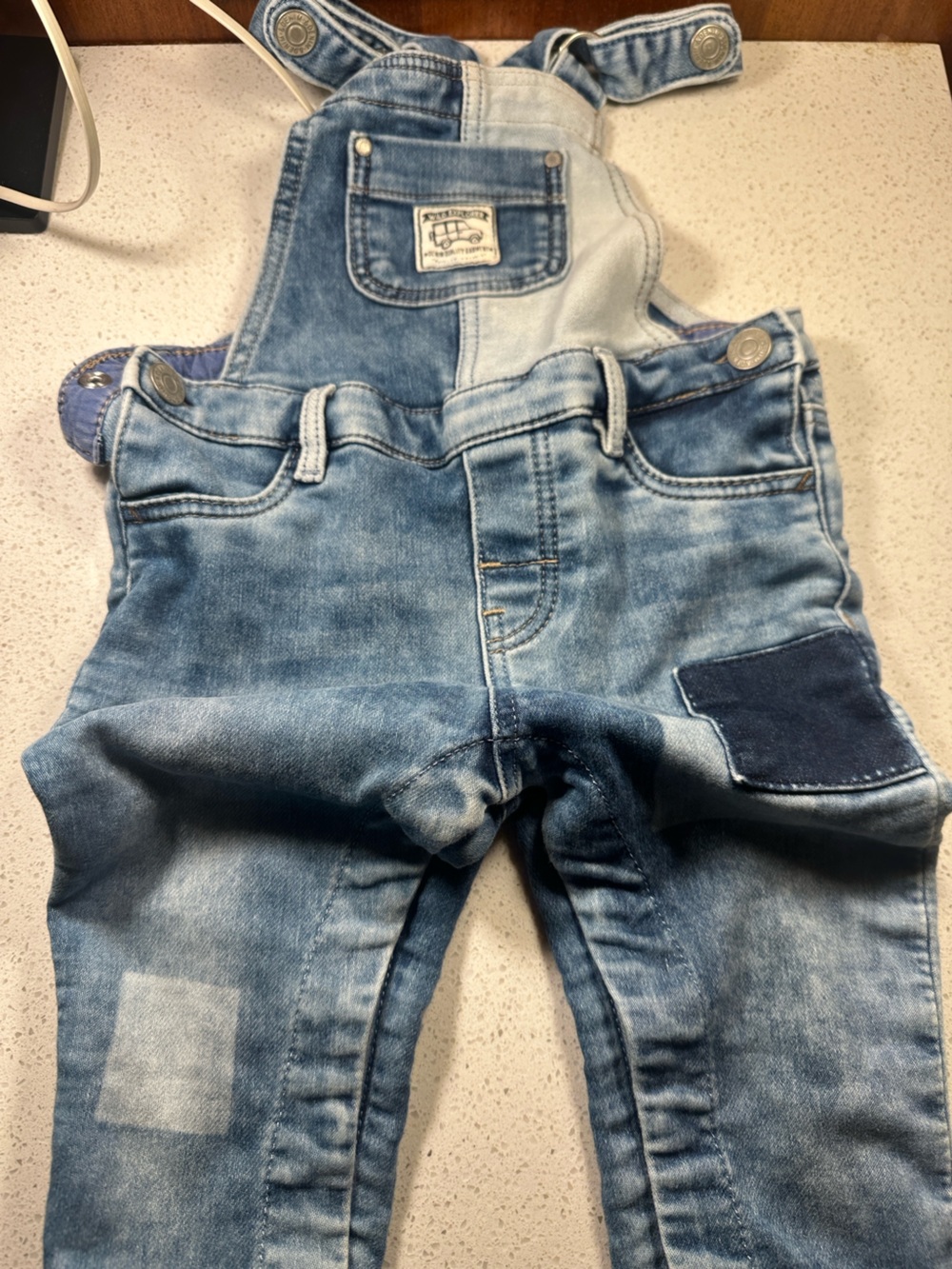 H&M Light and Dark Blue Patch Denim Overalls